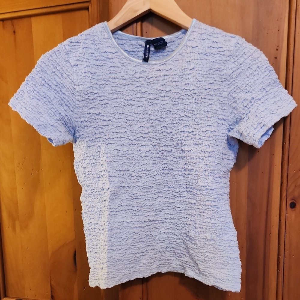 Architect Light Blue Textured Short Sleeve Top